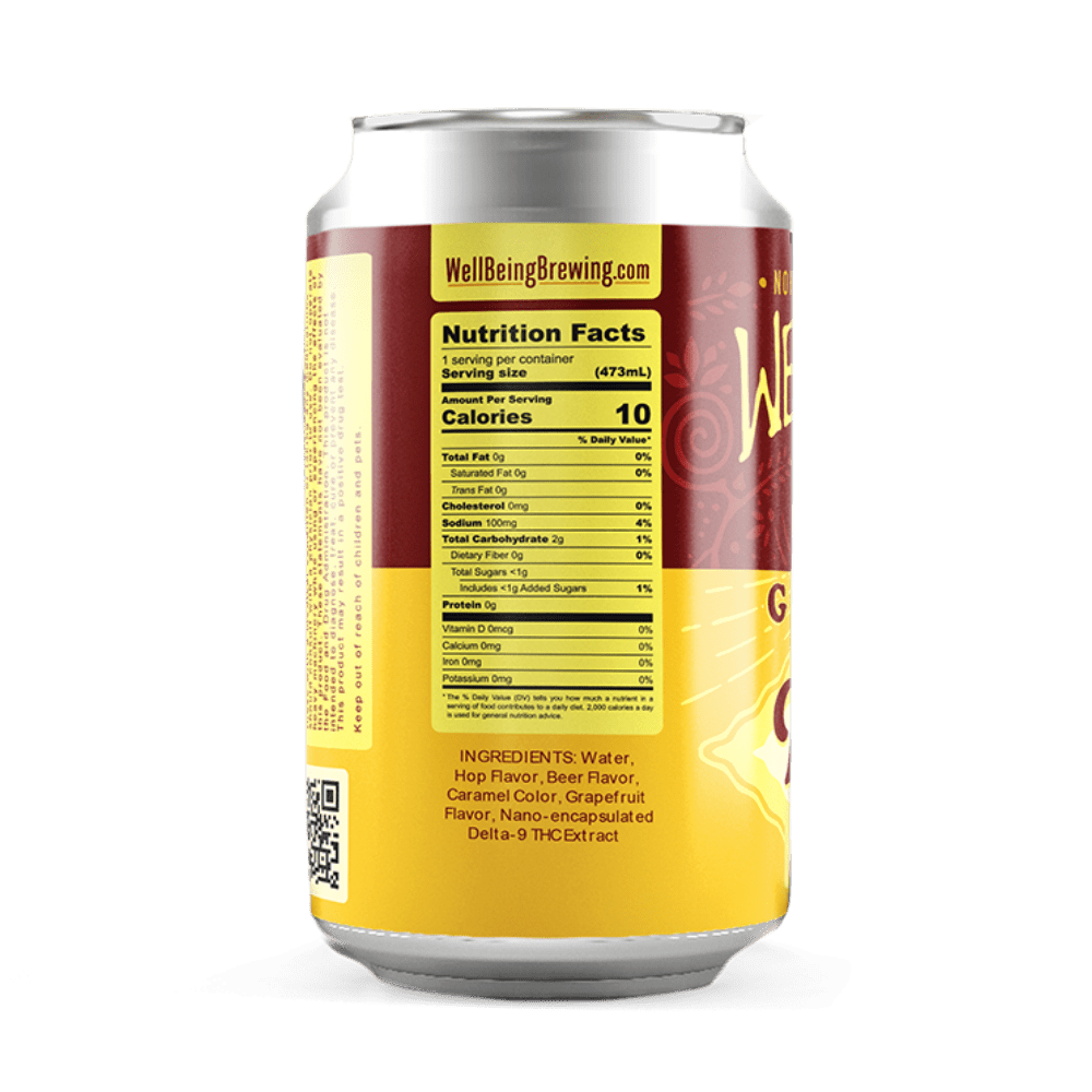 
                  
                    Golden Haze THC seltzer can with side view showing nutrition facts
                  
                