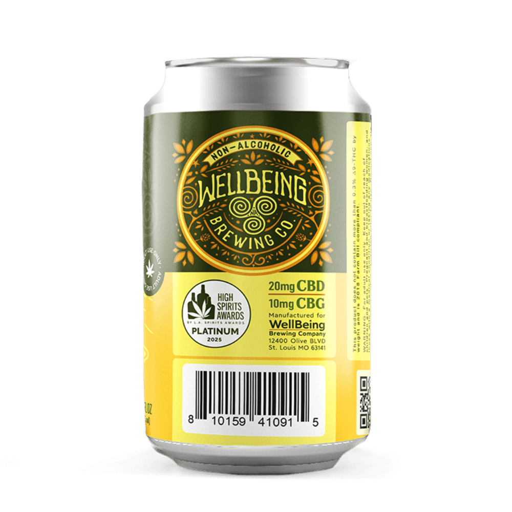 
                  
                    Golden Hemp Non-Alcoholic Beer – CBD and CBG Infused Craft Brew Can Angle View | High Spirit Awards 2025 Winner
                  
                