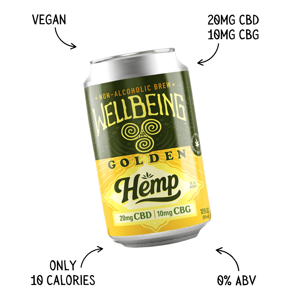 Golden Hemp CBD CBG Non-Alcoholic Beer – Vegan, Low Calorie, Infused with Hemp Cannabinoids