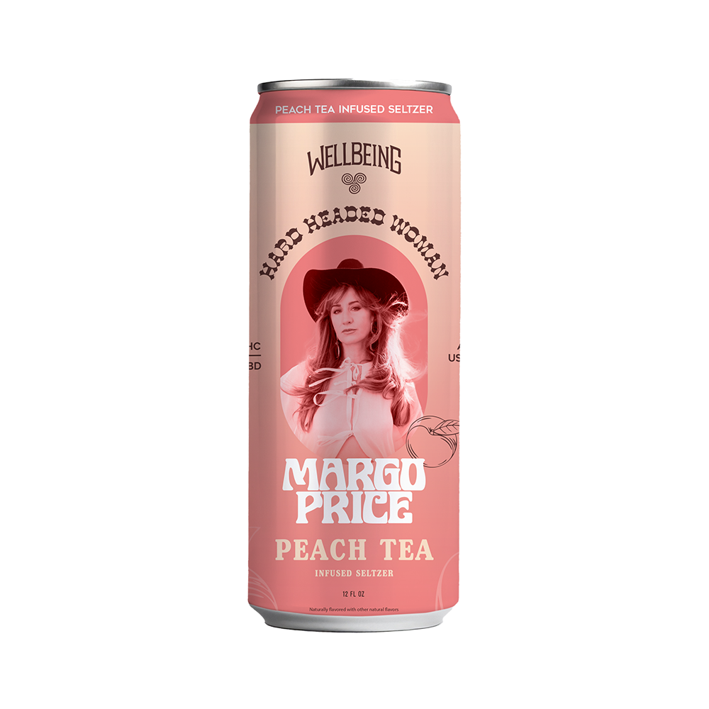 Margo Price Peach Tea THC CBD Seltzer 12oz Slim Can Front