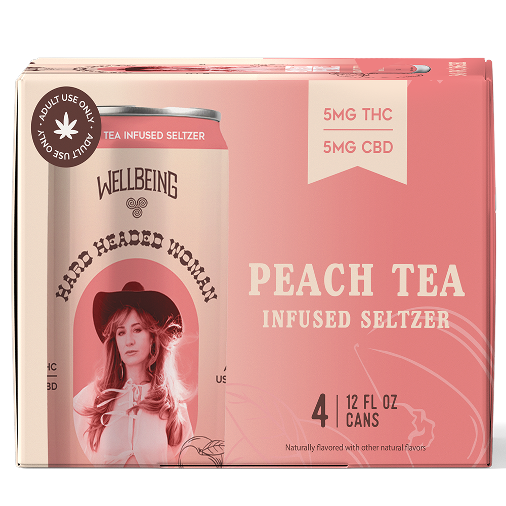 
                  
                    Margo Price Peach Tea THC CBD Seltzer 4-Pack Front Packaging
                  
                